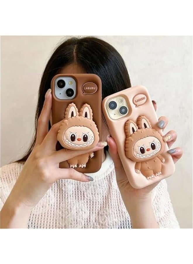 حافظة سيليكون ناعمة من  3D Character Bracket مع حامل وقاعدة لحماية شاملة لهاتف iPhone 16، مقاومة للانزلاق (بني، iPhone 16) - Image 4